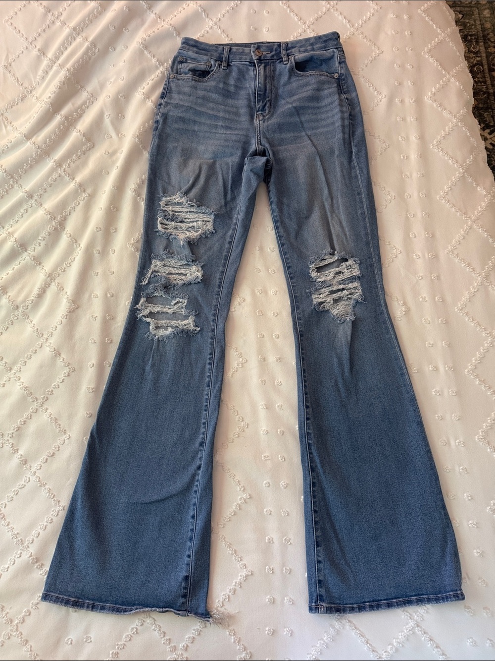 American Eagle Outfitters Blue Distressed Flare Jeans